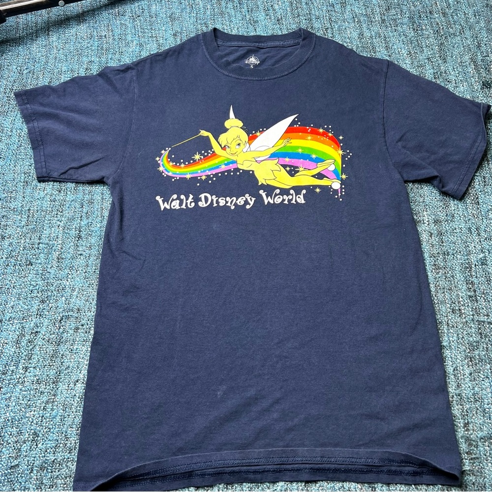 Disney Parks Tinker Bell T-Shirt Walt Disney World Women's Small Navy Rainbow